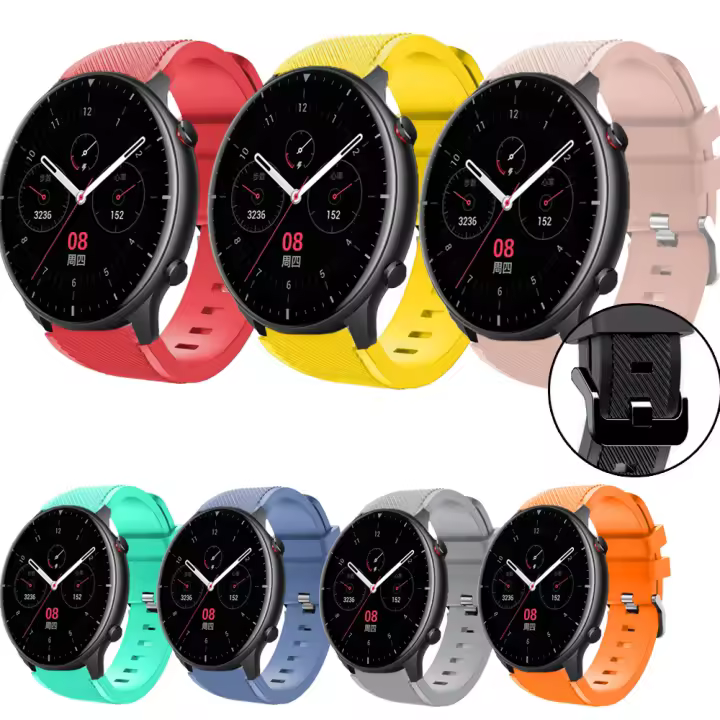 Correas de silicona para Amazfit GTR GTR 2 GTR 3 GTR 4 GTR 2e pulseras de colores para reloj inteligente smartwatch, tejido suave impermeable cierre con hebilla - 1