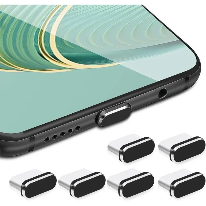 protectores antipolvo para puerto C, puerto de carga, puerto USB C, conector metálico tipo C (negro) - 1