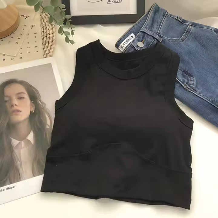 Chaleco Corto Planos Para Mujer Con Almohadillas De Sujetador Deporte Running Yoga Material Nylon Ropa Interior Sin Mangas Slim Fit - 1