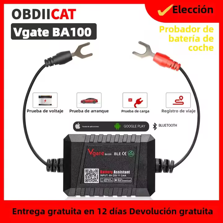 Vgate BA100 Prueba De Batería De Coche Nueva 2023 Monitor 12V Bluetooth 4.0 Asistente De Batería Compatible Con iOS & Android Herramienta De Auxiliar De Batería - 1