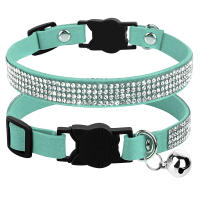 Collar De Gato De Cuero Suave Con Diamantes Bling Y Campana Seguridad Breakaway Ajustable Para Perros Y Gatos XS S Rosa - details 14