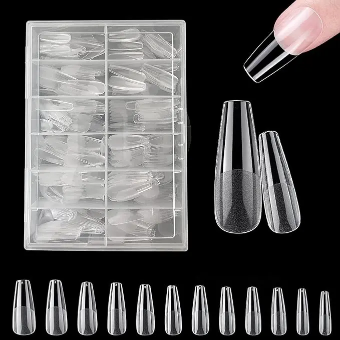Puntas de uñas, kit de puntas de uñas de gel suave de cobertura total para extensiones de uñas, puntas de pegamento acrílico transparente sin lima, puntas de uñas francesas postizas para arte de uñas - 1