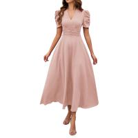Vestido Elegante De Fiesta Para Mujer Cintura Alta A-Line De Color Sólido Con Manga Corta Estilo Francés Vestido De Cintura Cinchada Temperamento - details 11