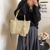 1 Pedazo Nuevo Bolso de tela de paja plegado Grande de Verano, Bolso de mano de mujer de moda con flecos, Cierres con Cremallera y Correa para el hombre, ideal para la Playa y las vacaciones - details 1