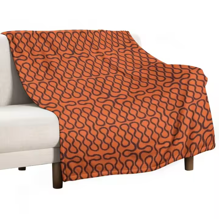Manta De Terciopelo Coral Con Patrón De Arrugas Naranja Y Negro Manta Delgada Para Adultos Estilo Americano Para Viajes Y Hogar - 1