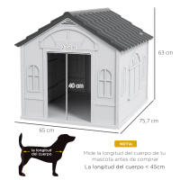 PawHut Caseta para Perros Casa para Perros con Patrón de Ventana y Techo de Tejas de Imitación para Perros Medianos Gris y Blanco - details 2