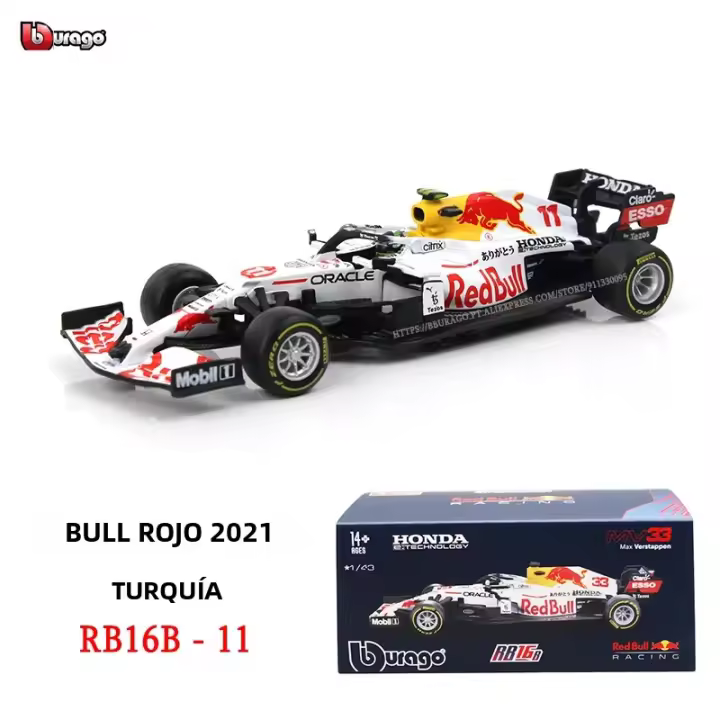 Modelo De Coche F1 Bburago 2021 Red Bull Racing RB16b No.11 No.33 Verstappen Perez a Escala 1:43 Metal Sin Batería Para Coleccionistas - 1