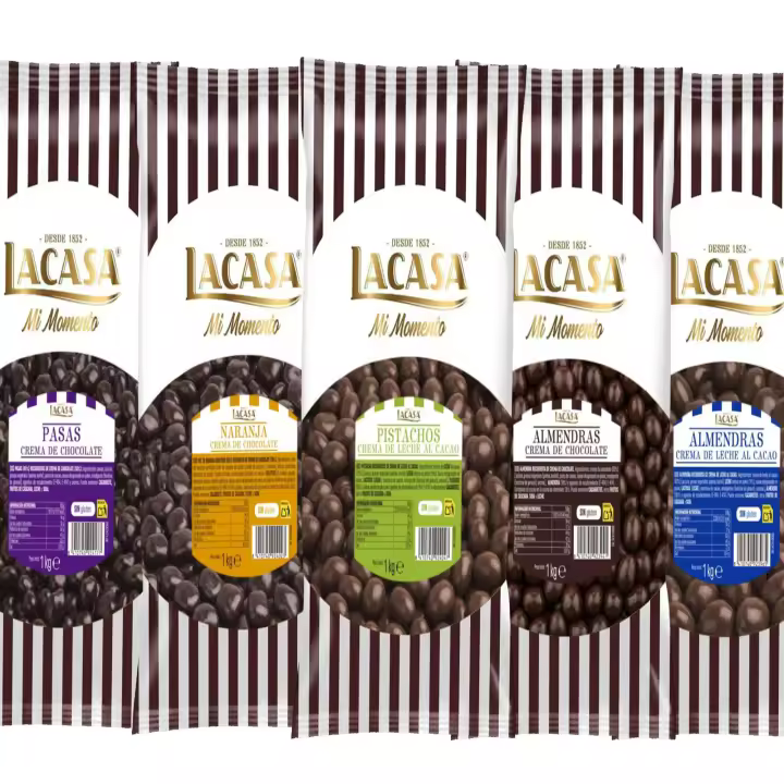 Lacasa pack 5kg deliciosas bolas de frutos secos con chocolate: Pasas de Corinto Negro,Almendra Negro,Almendra Leche, naranja Negro,Pistachos Leche - 1
