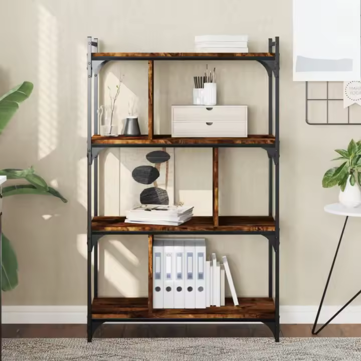 Librería 4 estantes madera ingeniería roble ahumado 76x32x123cm - 1