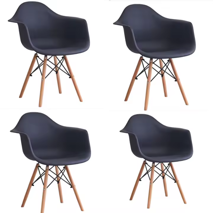 Juego de 4 sillas  con patas de madera repozabrazo, mueble estilo nórdico medieval, para escritorio, comedor, dormitorio, balcón o restaurante BAR hosteleria, OFICINA Mesa de comedor nórdica cocina - 1