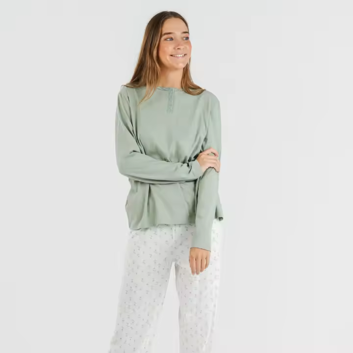 TRAMAS+ Pijama de Mujer 100% Algodón, Camiseta Manga Larga y Pantalón - 1
