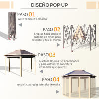Outsunny Carpa Plegable 4,05x3,4x2,85 m Cenador de Jardín Hexagonal con Doble Techo 6 Mosquiteras Desmontables Bolsa de Transporte Altura Ajustable en 3 Niveles y Anti-UV para Fiesta Patio Beige - details 5