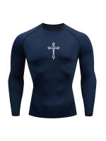 Camiseta De Compresión Para Hombre Con Estampado Cruzado Deportiva Cristiana Camisetas De Entrenamiento Para Gimnasio Correr Bases Camisetas Guardia Contra Arrugas - details 0