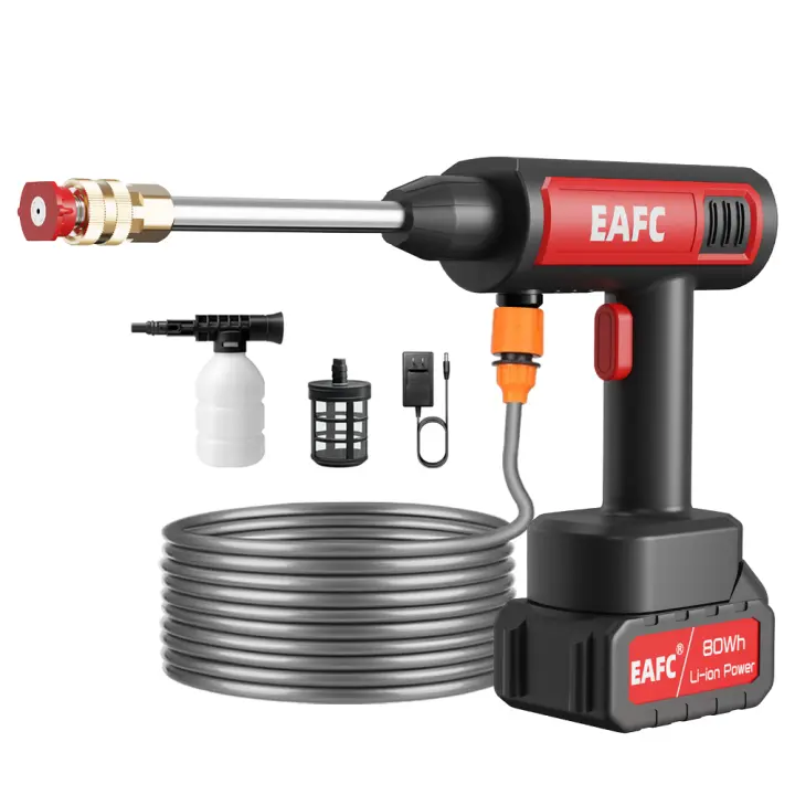 20000mAh Hidrolavadora eléctrica de alta presión de 21 V y 60 bar, inalámbrica, portátil, para lavado de coches, pistola de agua pulverizada, limpiadora para exteriores, herramienta de lavado de coches - 1