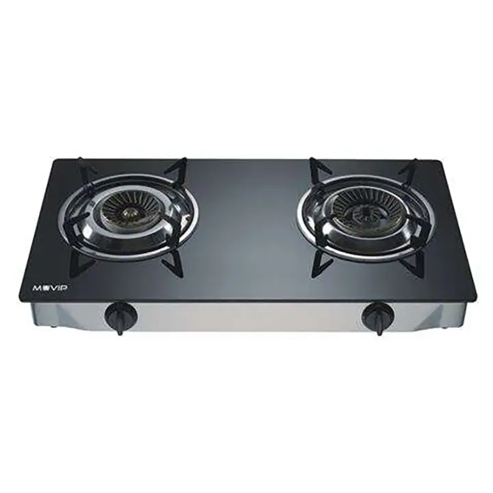 Muvip Cocina de Gas Inox 2 Fuegos - Cristal Templado - Encendido Piezoelectrico - Quemador de Hierro Fundido Desmontable - Hornillo de gas - 1