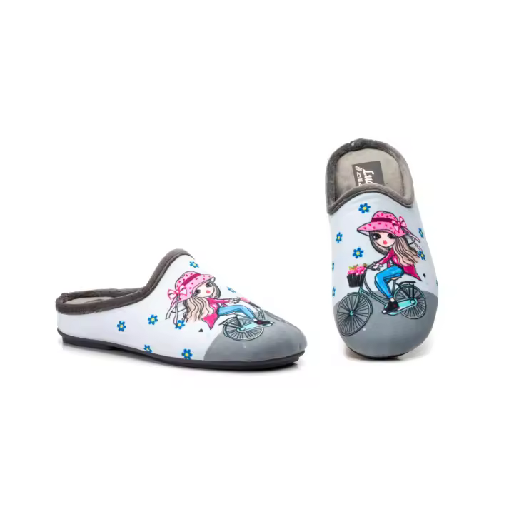Mº830 Gris  Hecho en España Zapatillas Mujer Gris Bicicleta Numeración: 36-41 Marca: Ludiher Color: Gris  ZAPATILLA CASA CON DIBUJO EN PALA ECHA EN TEJIDO MICROFIBRA MUY AGRADABLE Y FORRO MUY COMODO Y CONFORTABLE PARA EL PIE IDEALES PARA CASA - 1