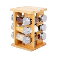 Especiero giratorio de bambu 12 botes - Organizador de Especies - Especiero de cocina - Estantes de madera ideal para el Hogar - Acero Inoxidable - Color Madera - Armario para Condimentos - details 1