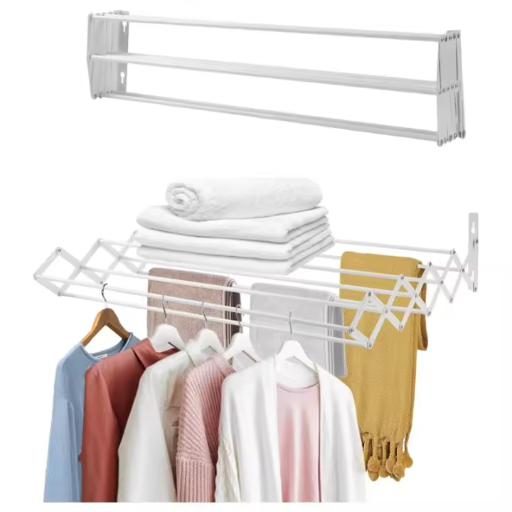Tendedero de pared para interior de casa, dormitorio, baño, percha retráctil, percha fija estirable, percha para guardar toallas, ropa, 100 cm - 1