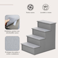 PawHut Escalera para Perros de 4 Peldaños Escalera para Mascotas Escalones para Perros Gatos con Acolchados Desmontables Carga 30 kg para Cama Sofá 40x59x54,2 cm Gris - details 3