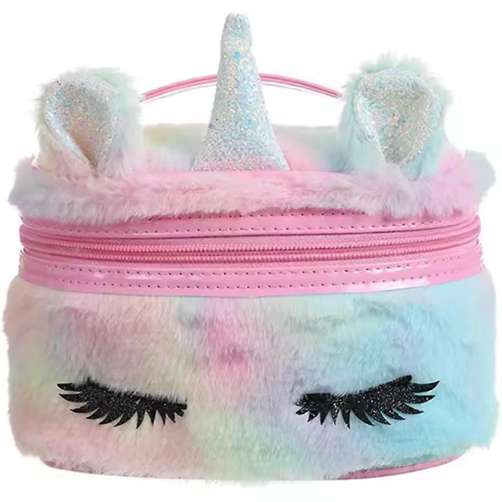 Women Girls Kids Fluffy Faux Fur Unicorn Makeup Bag Small Cosmetic Organizer Plush Travel Storage Bags Toiletry Kit Case - 1