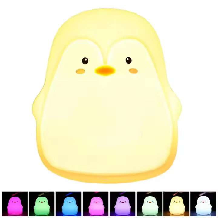 Lámpara Nocturna De Pinguino Lindo En Silicona Toque Multicolor LED Recargable USB Protección Para Los Ojos Para El Hogar Y Jardín - 1