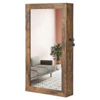Espejo joyero de pared, organizador espacioso en marrón rústico o blanco, ahorro de espacio ideal para accesorios, con cerradura y 2 llaves, 37x10x67 cm - details 6
