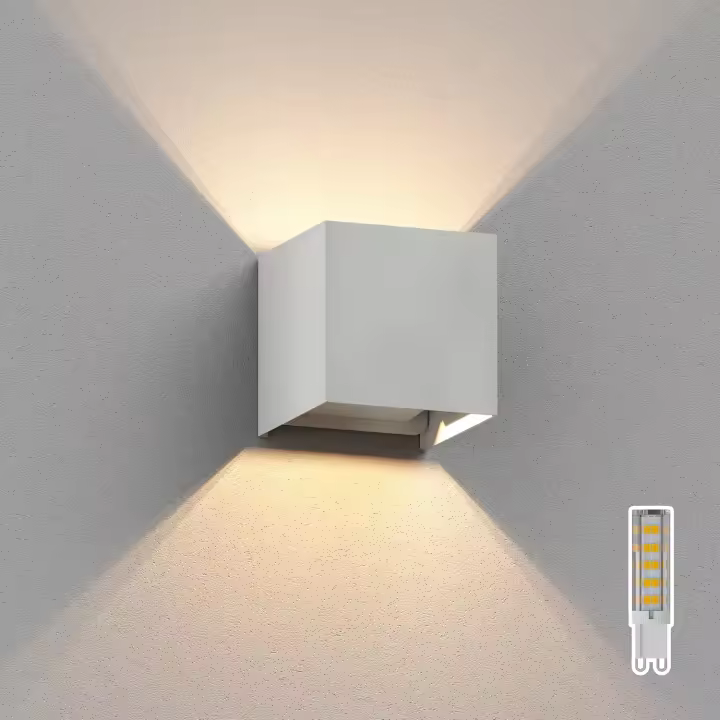 ledscom.de wall light for outside, white, IP65, up & downlight + LED lamp 501lm, warm white - 1