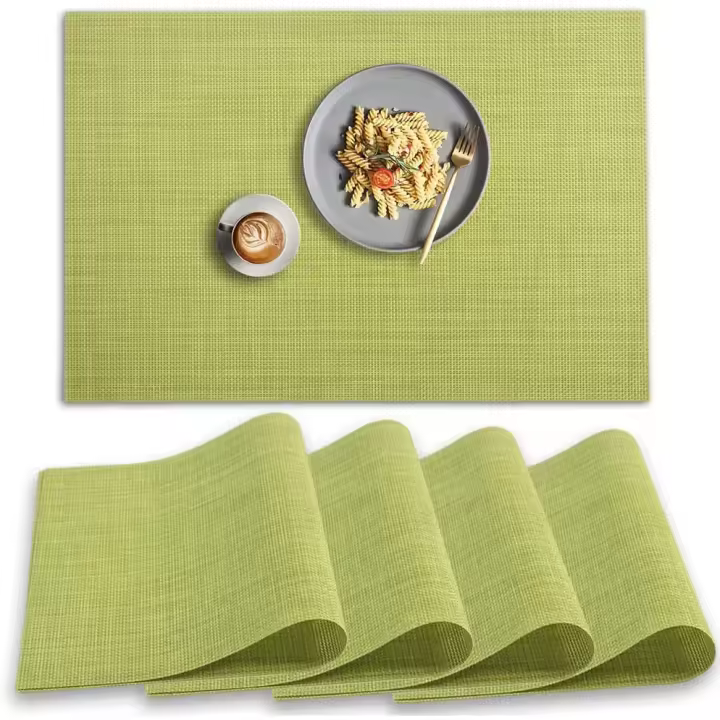 Manteles individuales de PVC, antideslizantes, resistentes al calor, de vinilo lavable, color verde, paquete de 4 - 1