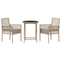 Conjunto de Bistro de Jardín de 3 Piezas vidaXL con Cojines Beige de Poliratán - details 4