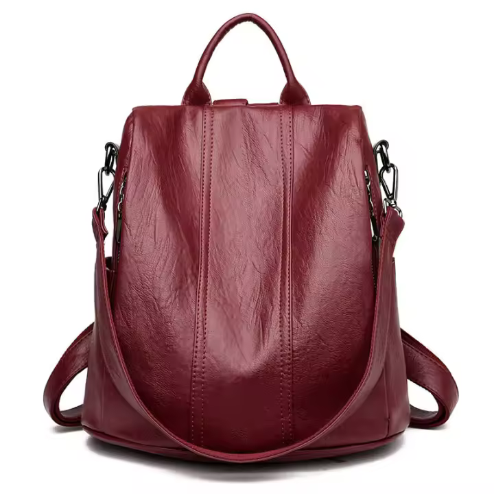 Mochila con cremallera antirrobo, bolsillo oculto en la parte trasera, mochila de estilo coreano para mujer, nueva mochila de cuero suave simple y versátil - 1