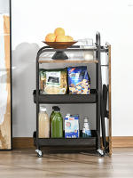 Carro de Cocina con Ruedas Carrito Auxiliar con Estantes de 3 Niveles Hoja Abatible y 2 Portavasos Multiusos para Comedor 118x36,5x82 cm Marrón Rústico - details 1