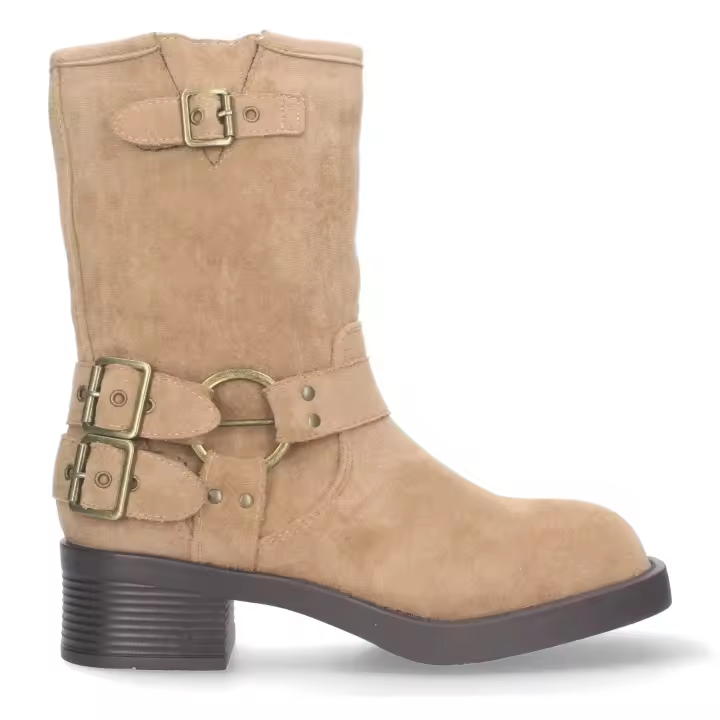 PuntoSalao Botas moteras tacón bajo hebillas mujer color beige S-2507 - 1
