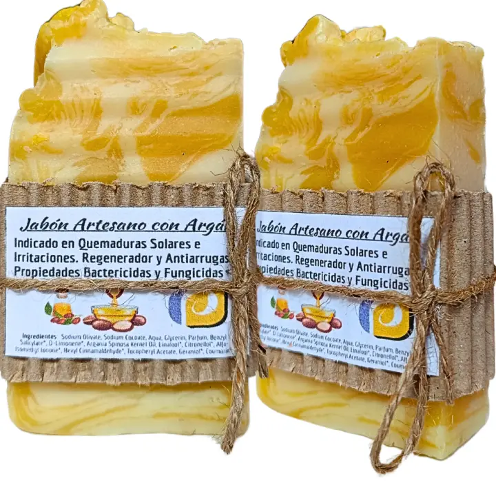 2 Jabones Artesanos Naturales con Aceite de Argán. PumarShop Cinnia Natura. Antiarrugas, Regenerador y muy Hidratante. Pack Ahorro - 1