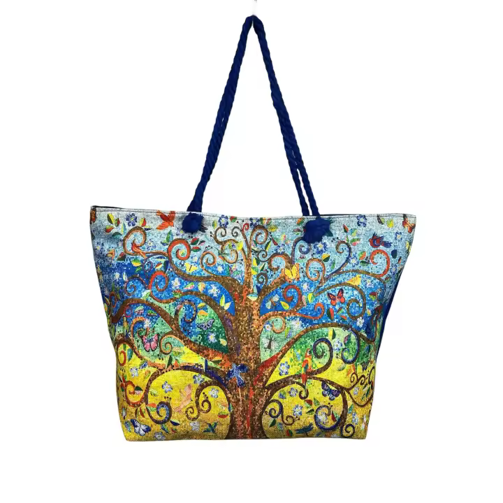 MEJORADA KD-2307 Bolso de Playa-Tote Bag Grande 60x40x20CM con Estampado de Árbol de la Vida y Colores Vibrantes, Ideal para Playa y Vacaciones - 1