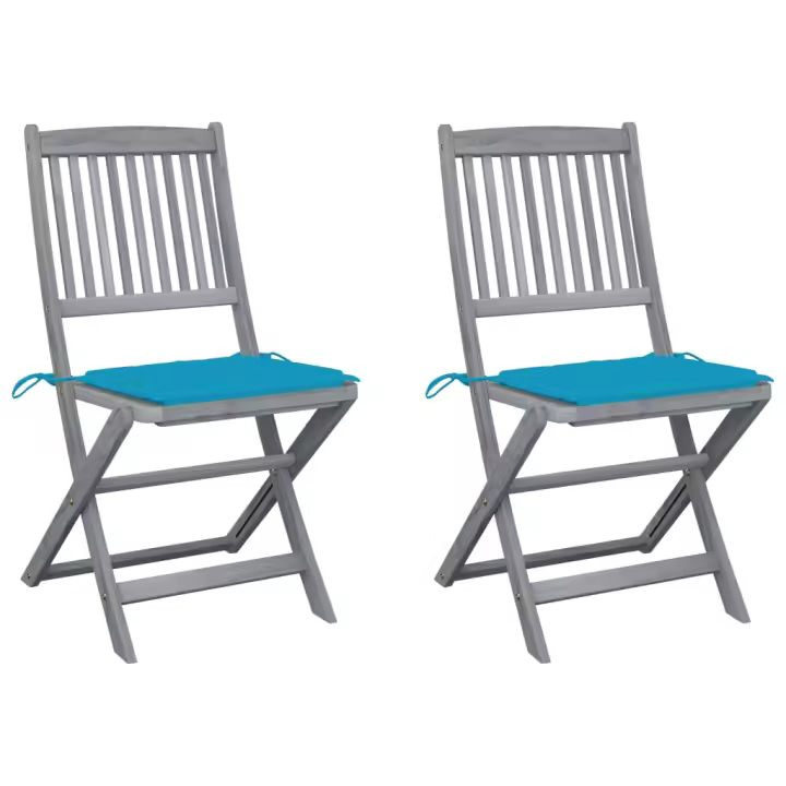 vidaXL Sillas de jardín plegables 2 uds cojines madera maciza de acacia - 1