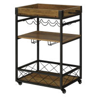 HOMCOM Carro de Cocina Carrito de Servicio Móvil Multiusos con 3 Estantes Bandeja Botellero Soporte Copas y barra para Comedor 77x44,5x91 cm Madera Rústica - details 0