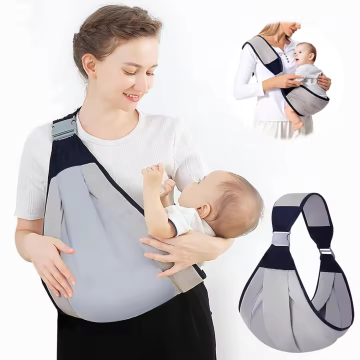 Baby Sling Carrier, soporte de bebé ajustable, medio envuelto Sling Hip Carrier, un hombro que ahorra trabajo, tela de tela ligera Baby Carrier para niños de hasta 45 libras (gris) - 1