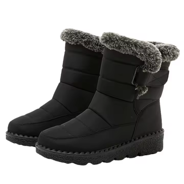 Botas De Nieve Para Mujer 2024 Con Colar De Pelo De Zorro Impermeables Altas Antideslizantes Cuero Sintético Y Algodón Plataforma Botines De Invierno - 1
