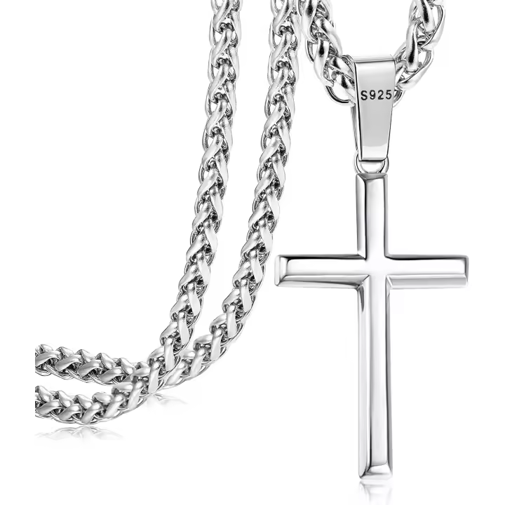Cruz Collar para Hombre Mujer Collar with Colgante de Cruz de Plata de Ley 925 Cadena de Acero Inoxide Collar de Cruz Plata Cadena Hombre Mujer - 1