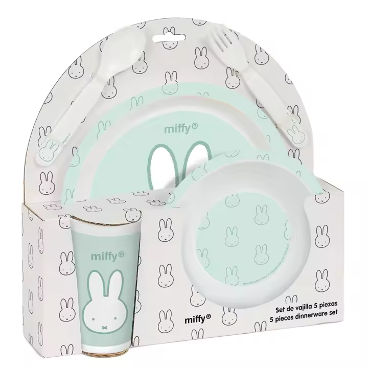 Set de Platos y Cubiertos Miffy Menta para Bebé - Alta Calidad y Diseño Encantador - Ideal para Iniciación en la Comida - Certificado CE - Marca Miffy - 1