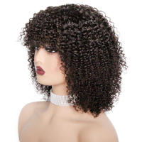 Pelucas De Cabello Brasileño Rizado Corto Con Franja Para Mujeres Peluca Mecánica De Cabello No Remy Tamaño Promedio Color Natural - details 14