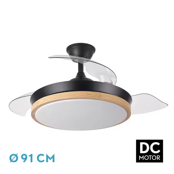 VENTILADOR DE TECHO DC EVROS NEGRO/HAY 72W 6120LM 91D 3ASPAS DESPLEGABLES 3000-4000-6000K REMOTO, TEMPORIZADOR, MEMORIA - 1