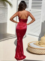 Vestido Bodycon De Satén Sin Mangas Con Cuello En V Y Tirantes Para Fiesta Club Longitud Del Vestido Completo Vestido De Noche Elegante Para Verano Vacaciones - details 3