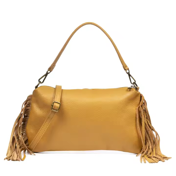 FIRENZE ARTEGIANI. Albairate Bolso bandolera con flecos decorativos. Acabado Dollaro. 32x5x18cm. - 1