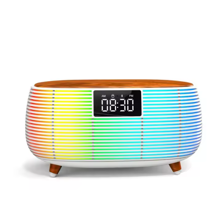 Lámpara De Noche Multifuncional Con Altavoz Bluetooth Y Carga Inalámbrica Rápida 15W Para Mesa De Noche En La Habitación Luz Ambiente Redonda Con Bombilla LED - 1