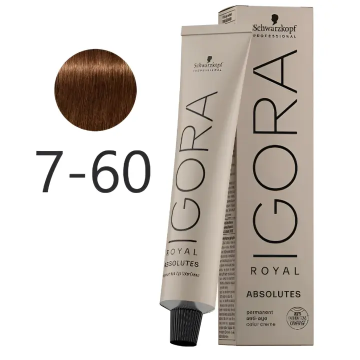 Schwarzkopf IGORA Royal Absolutes 7-60 Rubio Medio Chocolate Natural Cuidado del Cabello 60 ml - 1