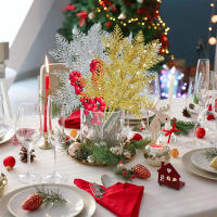 5Pcs Ramas De Pino Artificiales Para Navidad Decoración De Casa Con Guirnalda De Oro Brillante Adorno De Árbol De Navidad - details 5