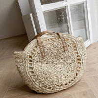 Yogodlns-Bolso redondo de paja para mujer, bolsa de hombro de gran capacidad, tejido hueco, informal, ideal para ir de compras - details 10