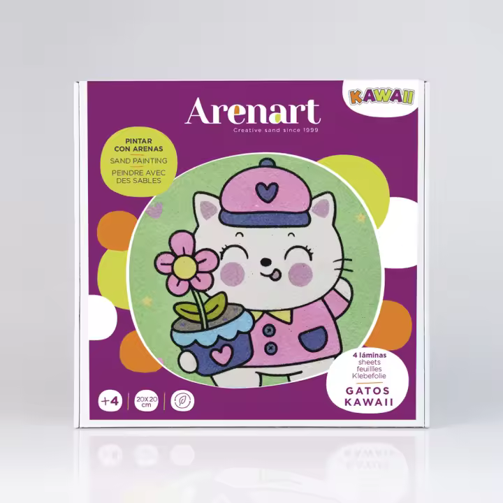 Kit completo para pintar con arenas de colores 4 láminas, kawaii Gatos - 1