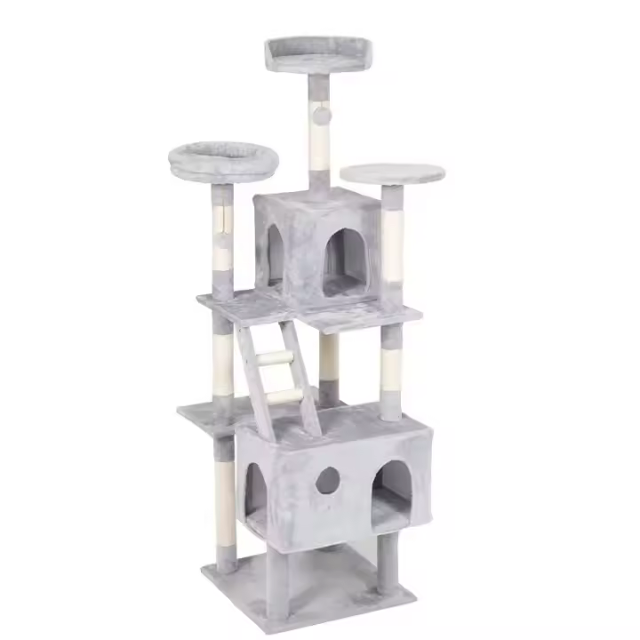 Torre Árbol para Gatos, 168 cm, Múltiples Niveles con Condominios y Plataformas, Gris Claro - 1